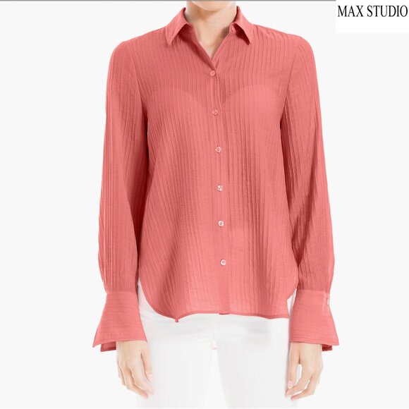 Max Studio Tops - MAX STUDIO LONDON NWT L/S TEXTURED STRIPE MARSALA RAYON BLEND SHIRT. SIZE S